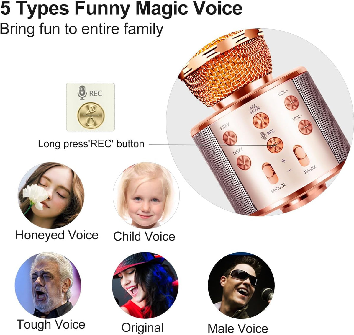 Microphone for Kids, Voice Changing Karaoke Micorphones Boys Girls Gifts for Kids Party Singing - Rose Gold - image 3