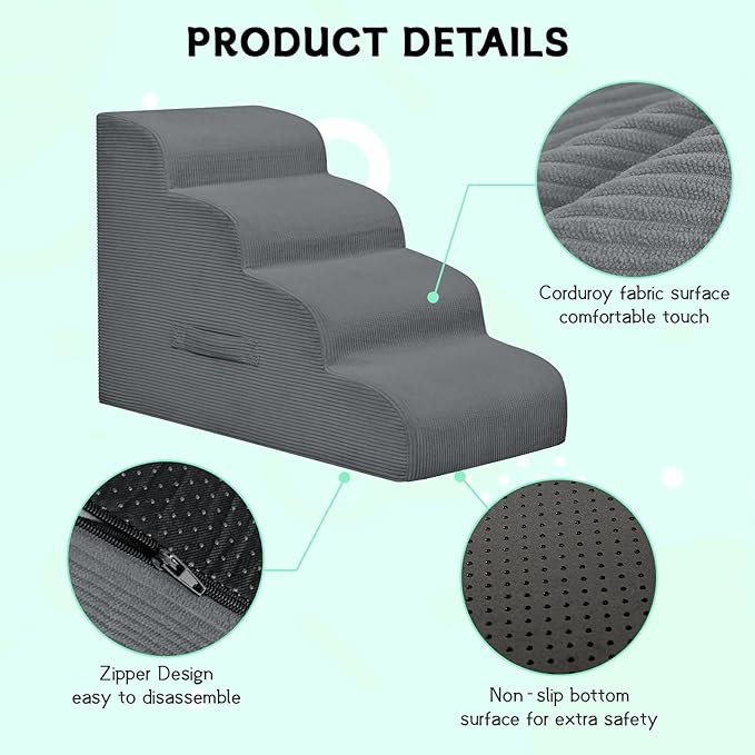 Dog Stairs for Small Dogs and Cats, 20" H 4 Steps Dog Ramp for High Beds, Couch, Sofa, Waterproof Pet Stairs with Removable Washable Cover, Non-Slip Sturdy Pet Steps