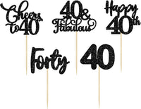 30 Pack Happy 80th Birthday Cupcake Toppers Gold Glitter Eighty - 40th / Black - image 3