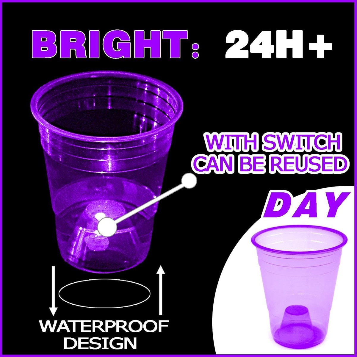 mishunyus 24-pack purple LED glow party cups, 16 oz plastic - view 21