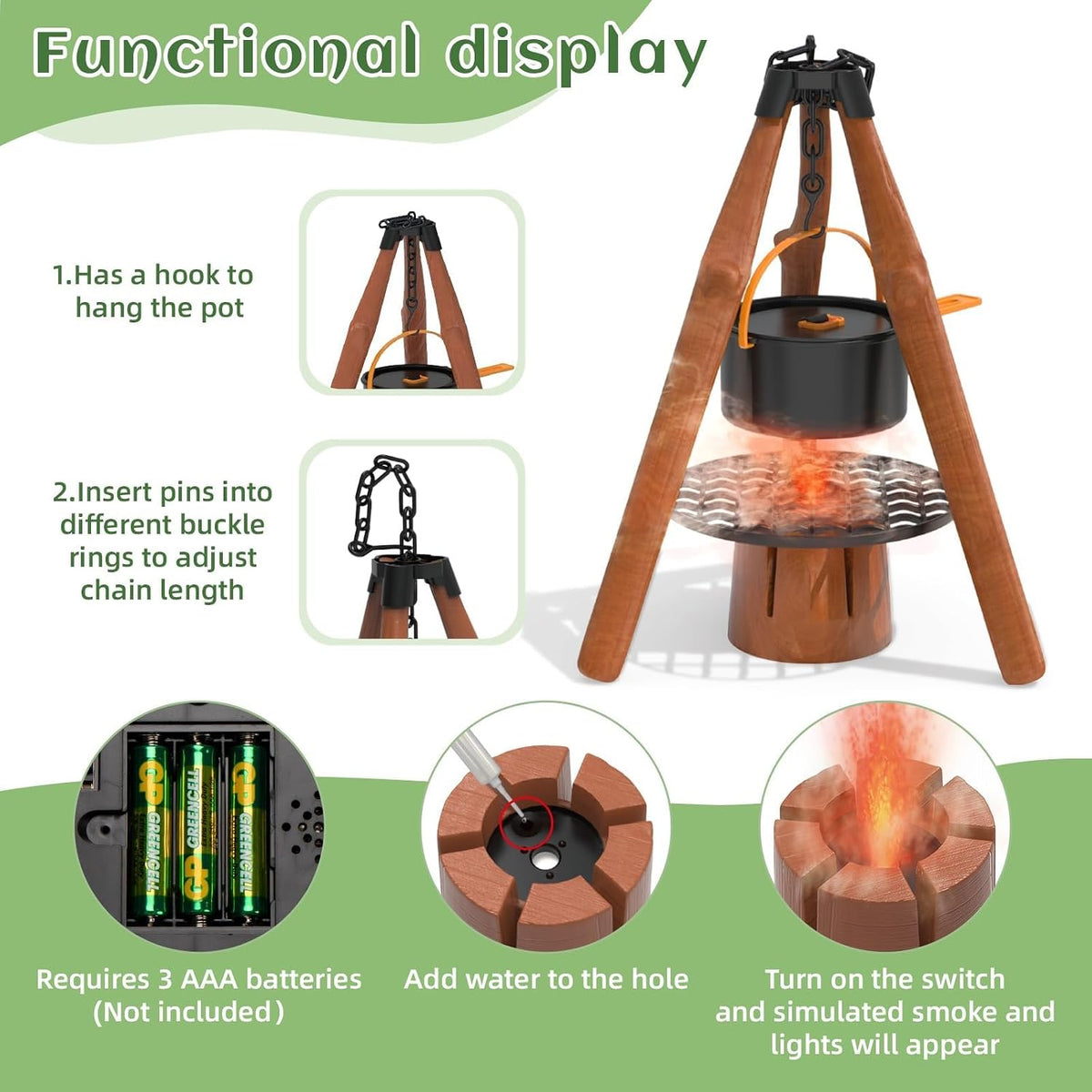 KOALA DIARY kids camping set with tripod stove, cooking pot, lantern and play food - view 4