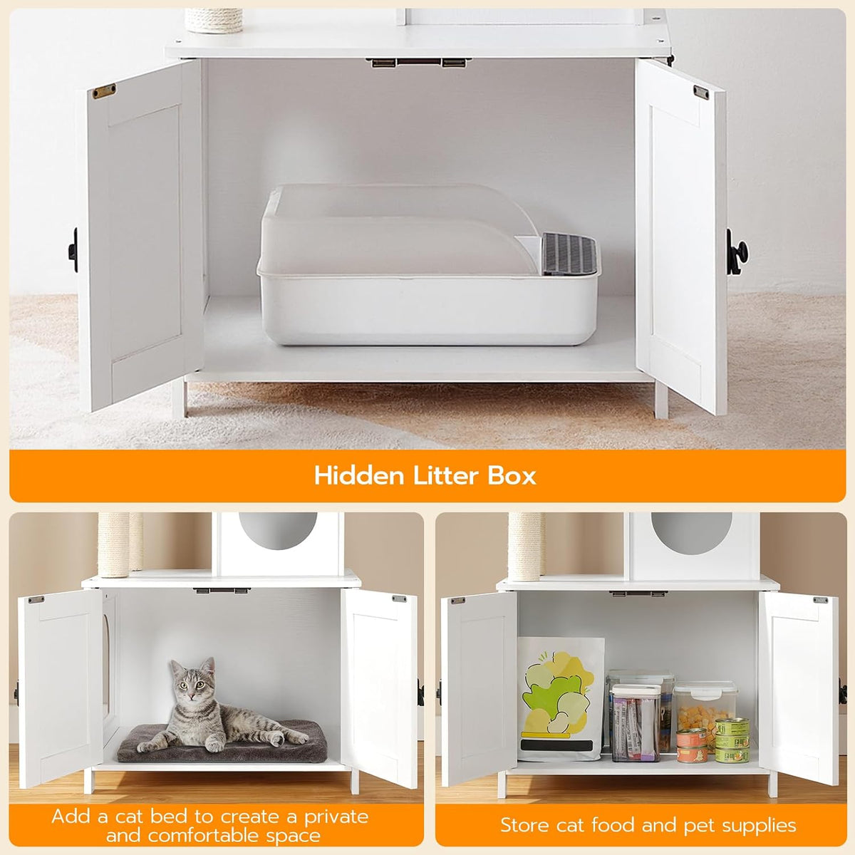 HOOBRO Cat Tree Tower with Litter Box Enclosure Indoor - White - image 4
