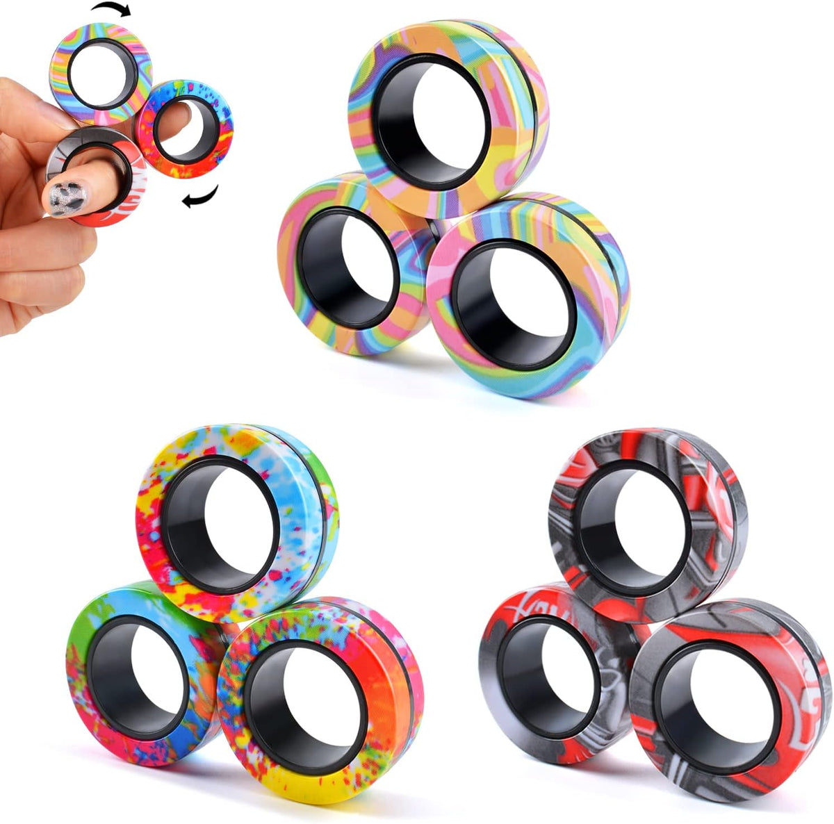 Cevioce 9Pcs Magnetic Rings Fidget Toys Adults Teens Boys - Multicolored-9Pcs-A