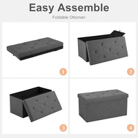 Sweetcrispy 30 Inches Folding Storage Ottoman Bench, Large End of Bed Foot Rest Stools Ottoman Storage Chest with Padded Seat for Bedroom, Living Room, Entryway, Holds up to 660 lb, Deep Grey