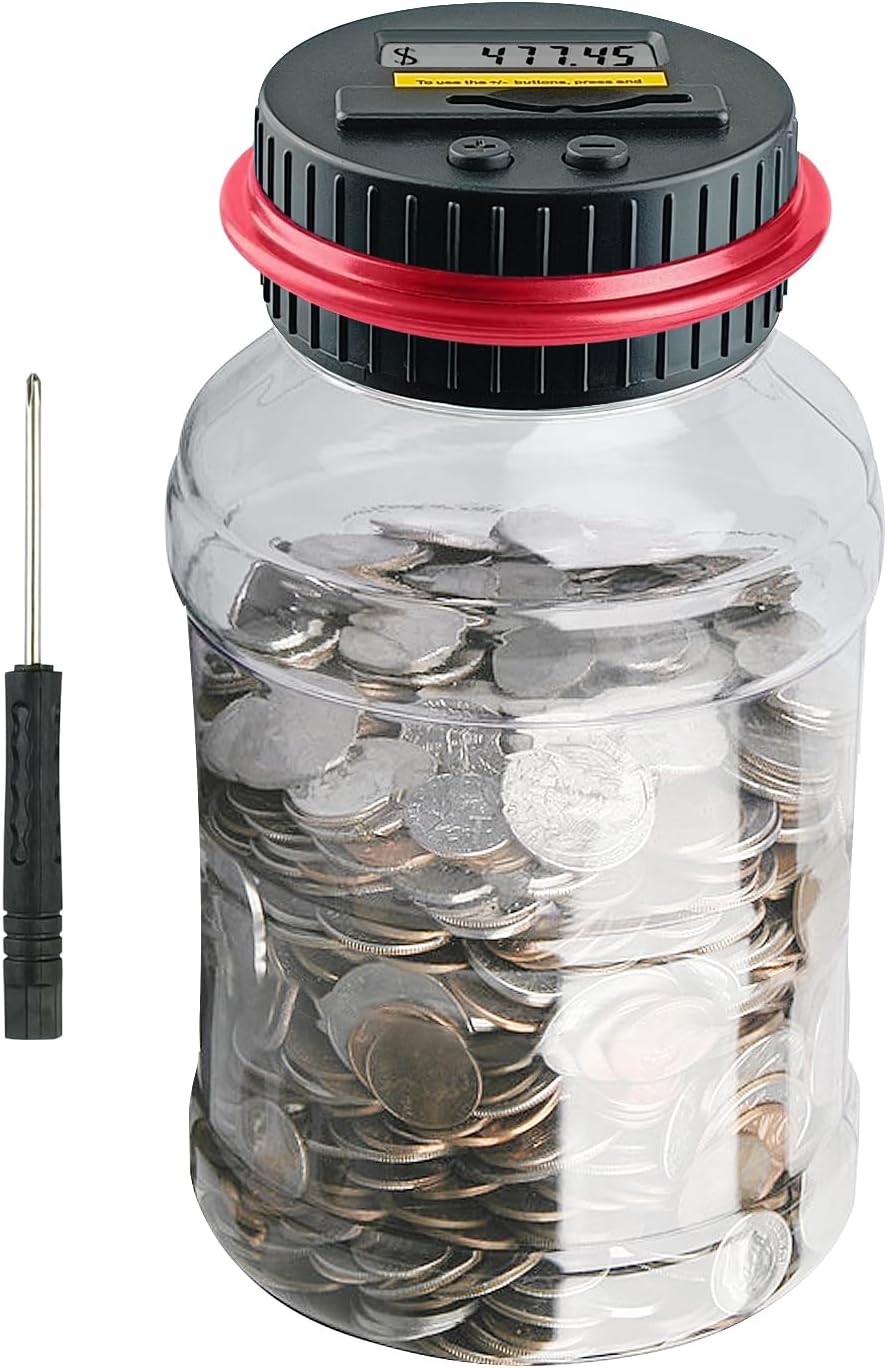 Large Piggy Banks for Adults, Digital Counting Money Jar - Red