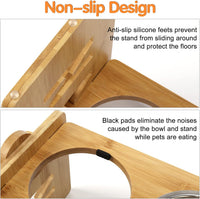 Elevated Dog Bowls, Adjustable Raised Tilted French Bulldog Food Water Bowl, Slanted Bamboo Pet - Z - image 4
