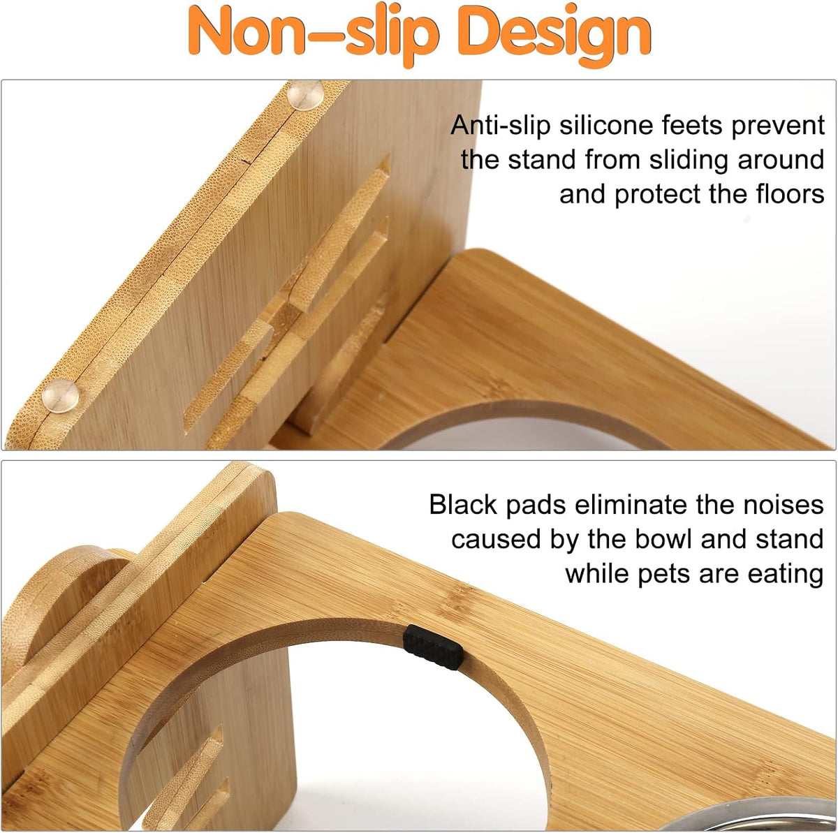 Elevated Dog Bowls, Adjustable Raised Tilted French Bulldog Food Water Bowl, Slanted Bamboo Pet - Z - image 4