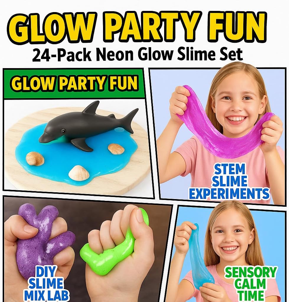 Playbees Glow in the Dark Slime, Neon Goo Party Favors for Kids - 6 Pack - image 4
