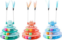 Vealind Cat Toy Roller 4-Level Turntable Cat Toys Balls with Colorful Pom Pom Balls Interactive Fun Mental Physical Exercise Puzzle Kitten Toys (Green)