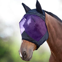 Harrison Howard CareMaster Horse Fly Mask Half Face with Ears Black/Purple Retro Medium Cob