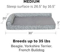 FurHaven Supportive Cooling Memory Foam L Chaise Dog Bed with Washable & Removable Cover - Plush & Almond Print - Gray Almonds, Dogs Up to 35 lbs - Medium