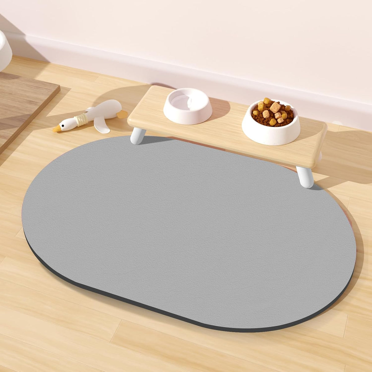 Cat Food Mat Small, 20''x12'' Absorbent Cat Feeding Mat - 20''x12'' / Light Gray