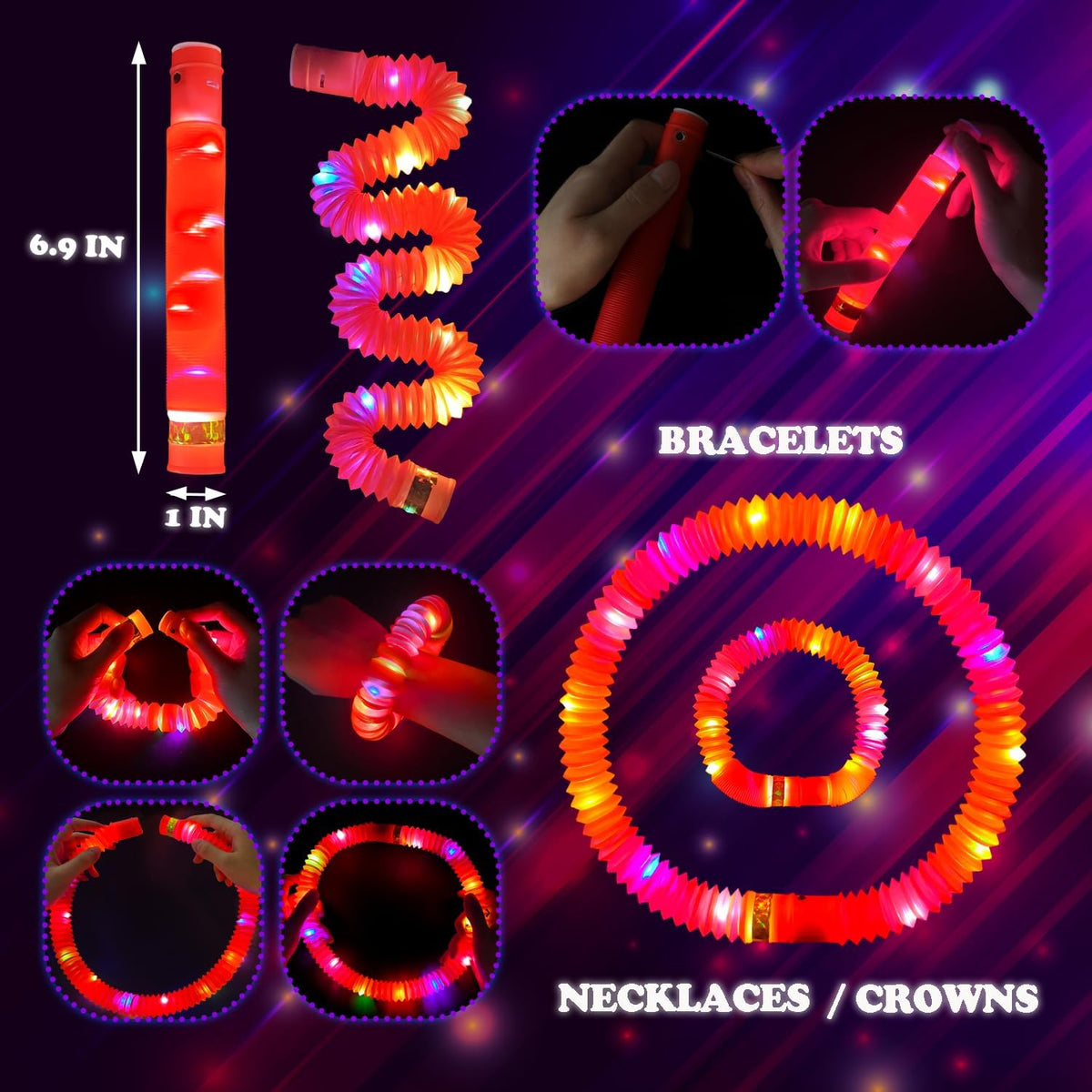 Kannove purple light up glow stick pop tubes, 12 pack - view 28