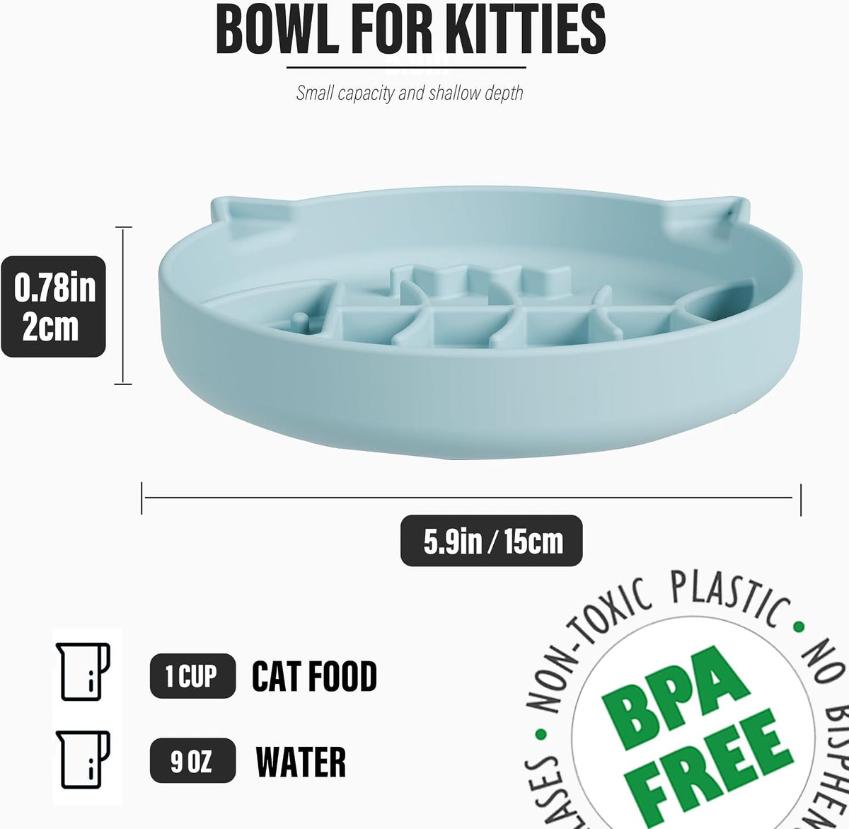 Silicone Cat Slow Feeder Bowl with Suction Cups - 1 CUP / Blue+ Green - image 2