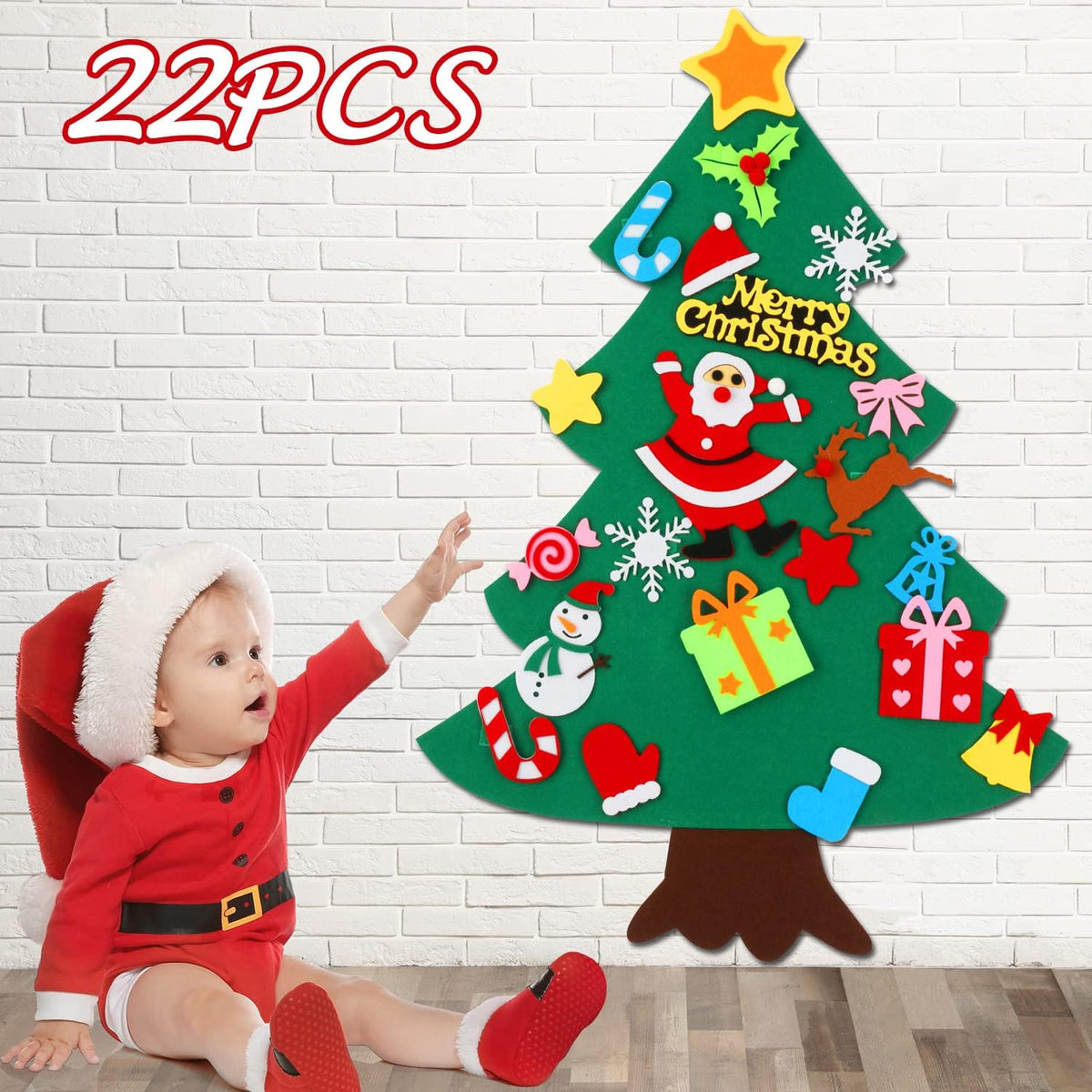 CASA CLAUSI Felt Christmas Tree for Kids DIY Decorations 2.6ft 22 Pcs – Fun for Kids & Family - 2.6*1.8 ft - image 2