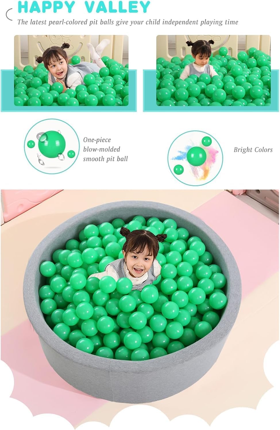 Heopeis green ball pit balls, 2.75 inches, crush proof plastic for kids - view 5