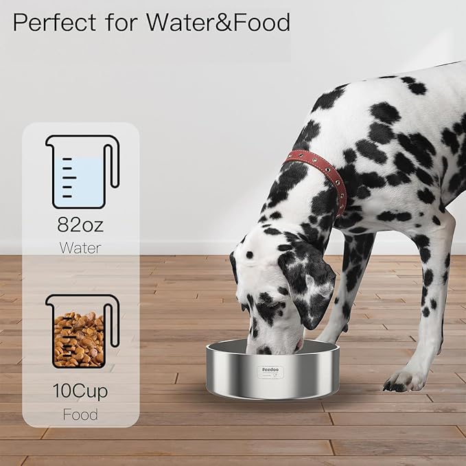 82oz Double Layers 304 Stainless Steel Dog Bowl - Insulated & Durable | Non-Slip Base | Easy to Clean | BPA-Free Safe Dog Food and Water Bowl