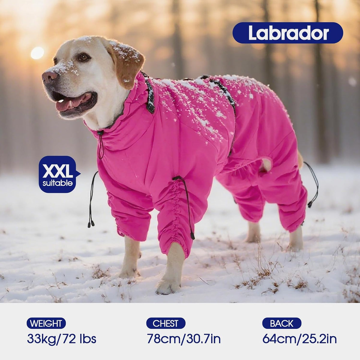 Full Body Dog Coat,Warm Dog Fleece Jackets with Harness Built in Windproof Dogs Snowsuit Zip up Pet - Rose Red / Large - image 2