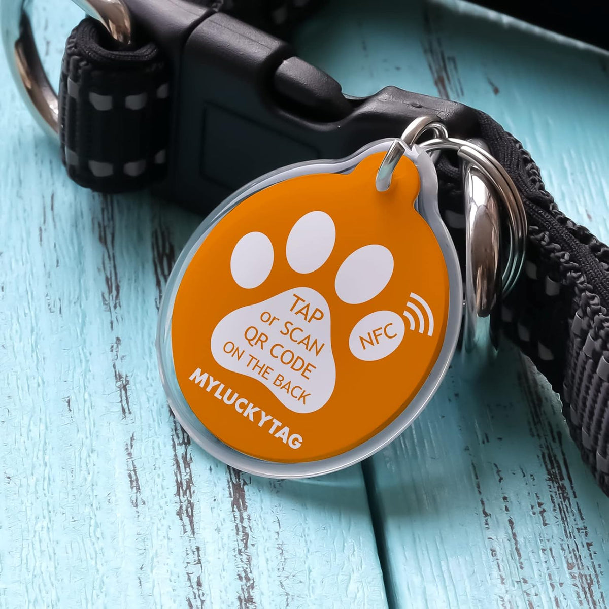 MYLUCKYTAG NFC&QR Code Personalized Dog Cat Tag - Paw,orange - image 2