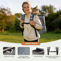 Lekereise Cat Backpack Expandable Pet Carrier Backpack for Small Cats - Grey / L-Mesh Window - image 2