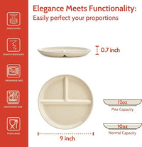 Sweese Set of 2 Porcelain Divided Dinner Plates, Beige High-Grade Durable Professional, 9 Inches, 2.0 Count