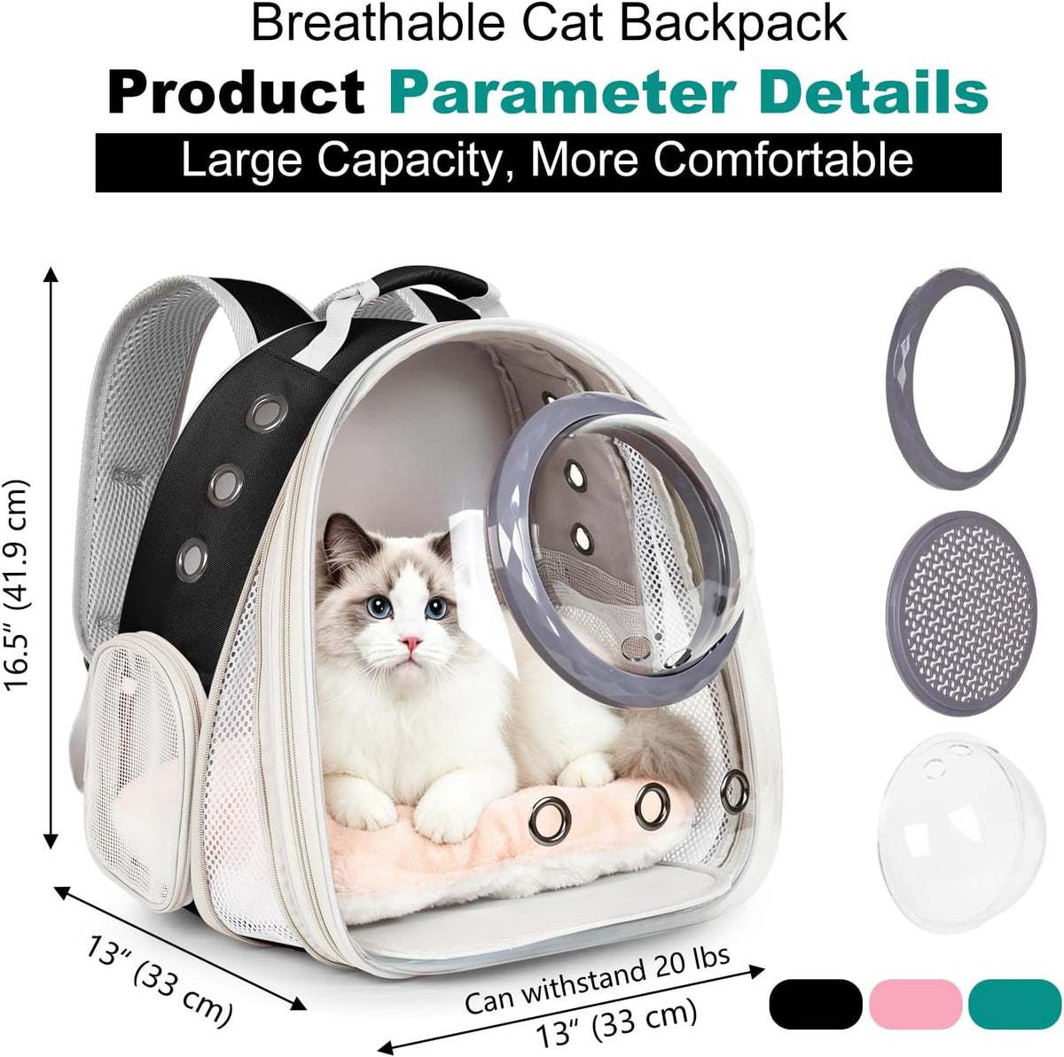 Bubble Cat Carrier Backpack - Black / Front Extension - image 2