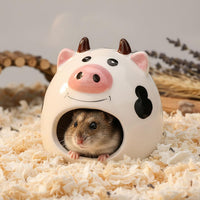Hypeety Ceramic Hamster Hideout Decor Cool Bed Bath House - White/Cow - image 4
