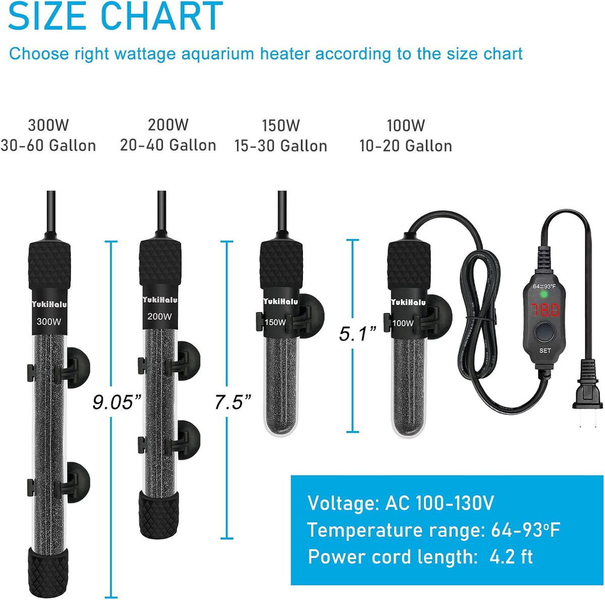 YukiHalu Small Submersible Aquarium Heater - 300 Watts - image 2