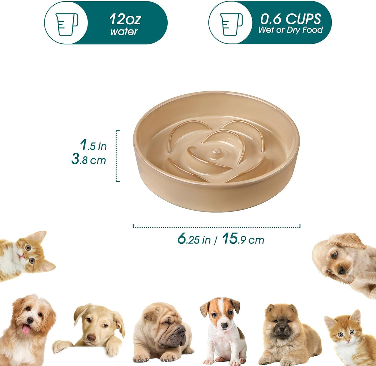 vancasso Slow Feeder Dog Bowl - S - 0.6 Cups / Khaki - image 2