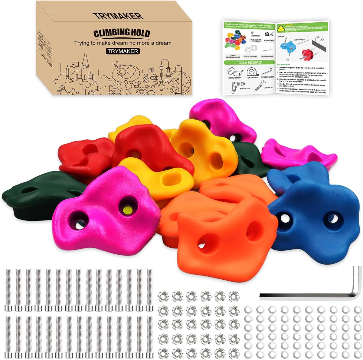Trymaker Rock Climbing Holds - Large Size-15pcs