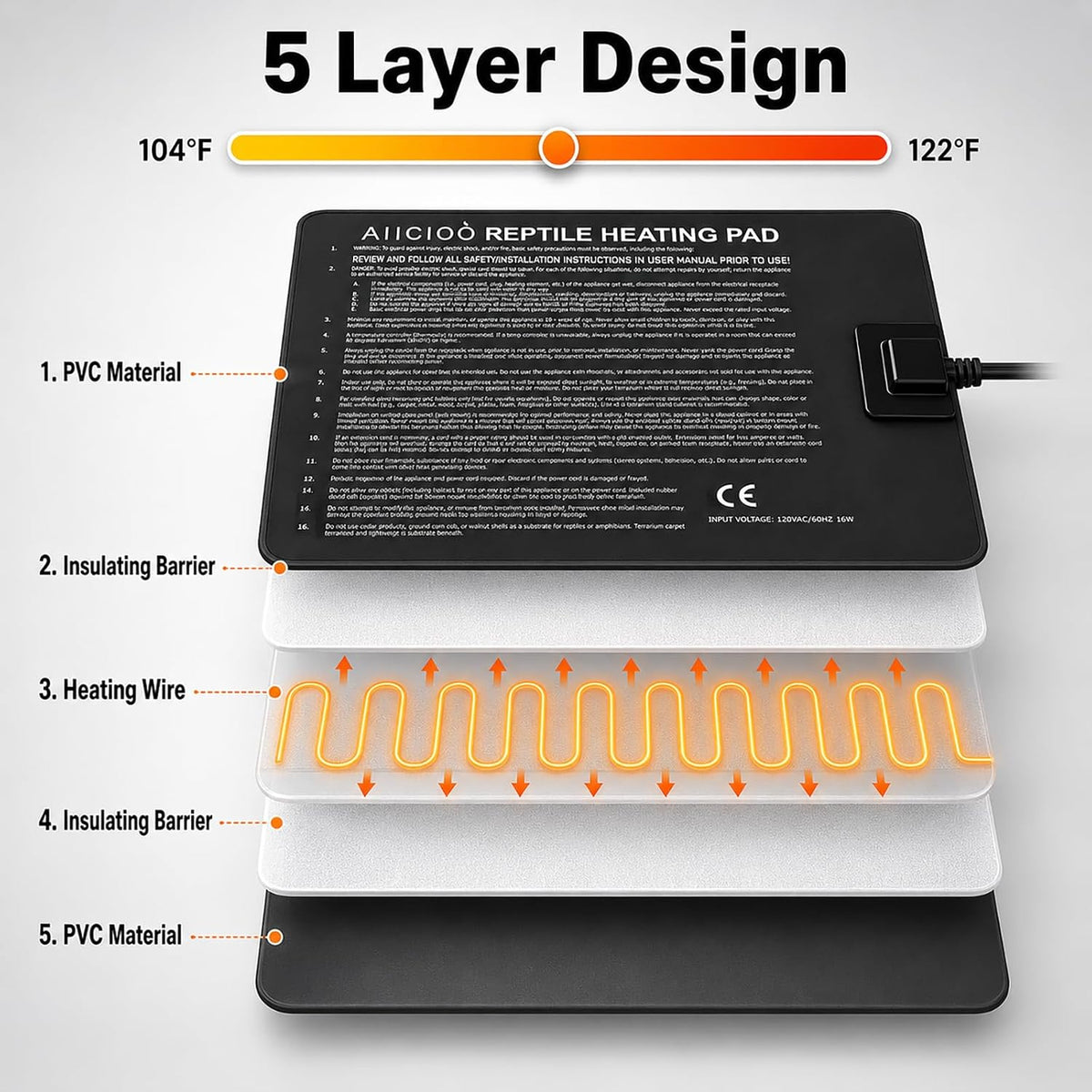 Aiicioo Reptile Heating Pad - 8" X 12"(16W) - image 3