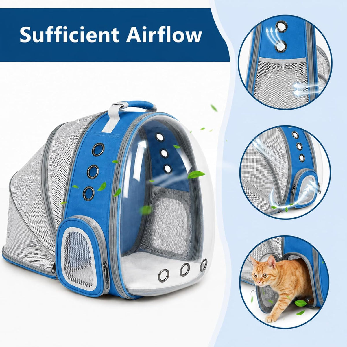 Expandable Cat Carrier Backpack with Bubble Window - Blue - image 4