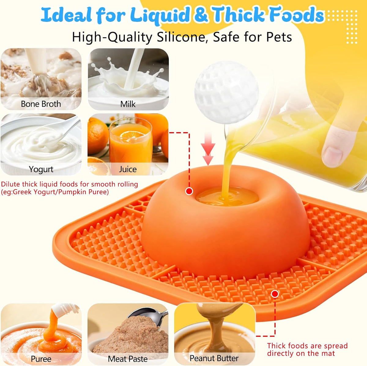 Slow Feeder Dog Bowls & Lick Mat for Liquid and Thick Treat - Large / Orange - image 3