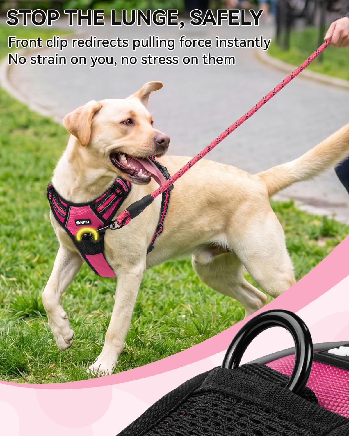 Joytale No Pull Dog Harness & Seat Belt, Easy On 3-Buckle, L - Hot Pink / Small - image 4