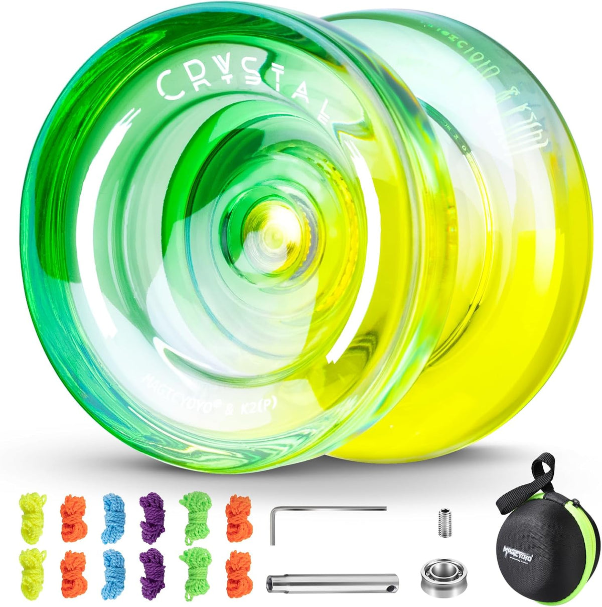 K2 Crystal Responsive Yoyo for Kids，Professional Yo-yo for Beginners – Fun for Kids & Family - Green Yellow