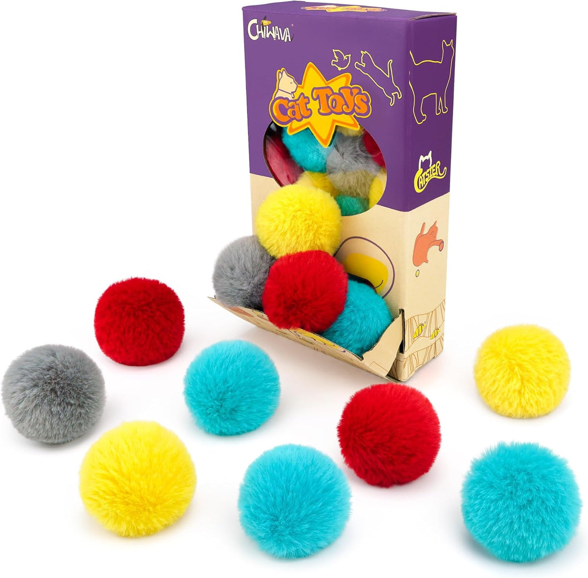 CHIWAVA 24PCS 1.8" Catnip Furry Cat Toys Ball Soft Pom Pom Balls - image 2