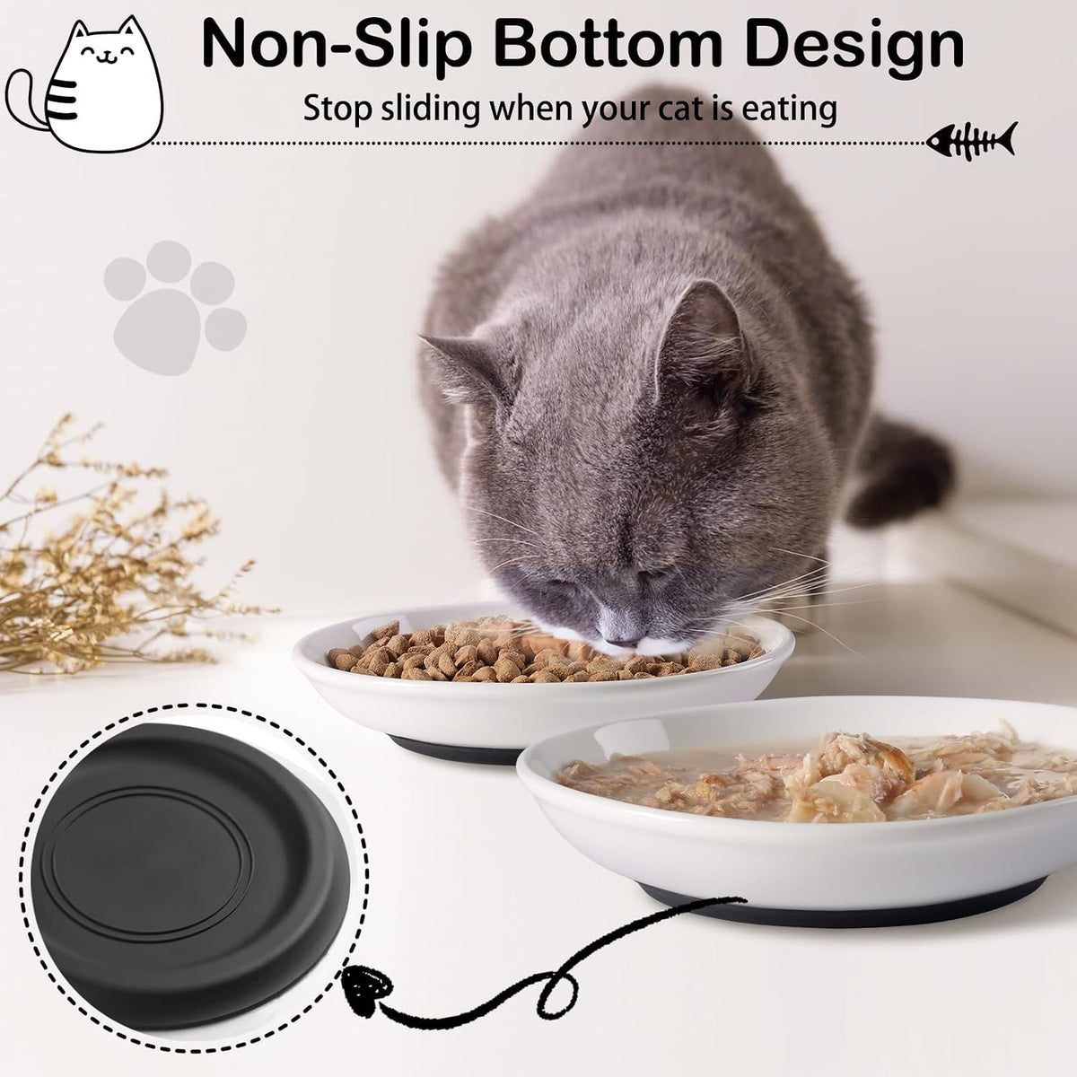 No Spill Cat Bowls, Cat Food Bowl - Shallower-3 Pack - image 3