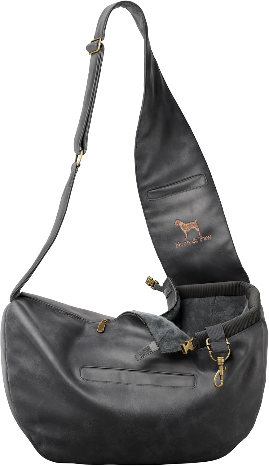 Noah & Paw Dog Sling Carrier for Small Dogs 5-18lb - Charcoal (Leather) / 18.0"L x 10.0"W x 5.5"H