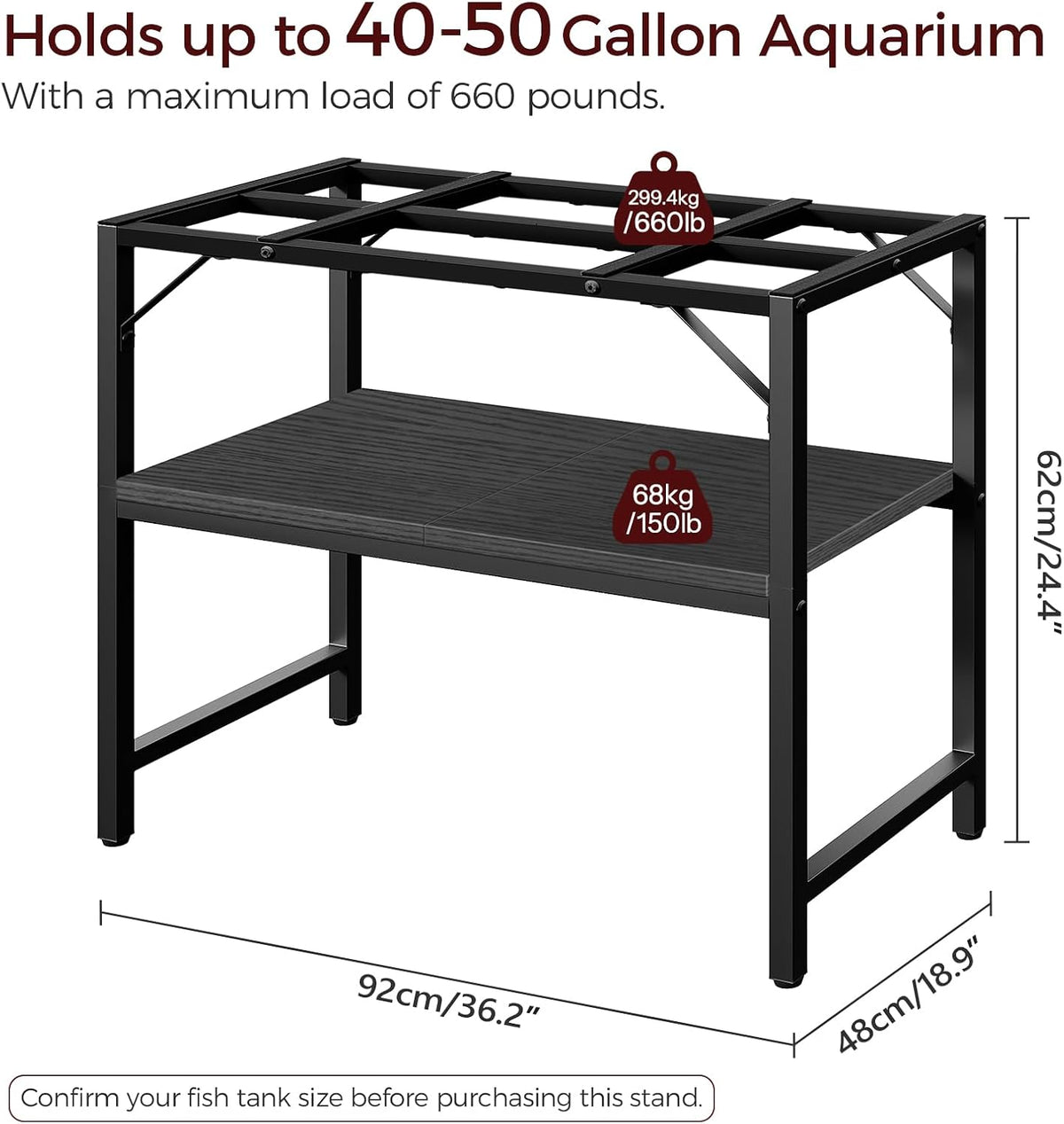 MAHANCRIS 20 Gallon Fish Tank Stand - Black / 40-50 Gallon - image 2