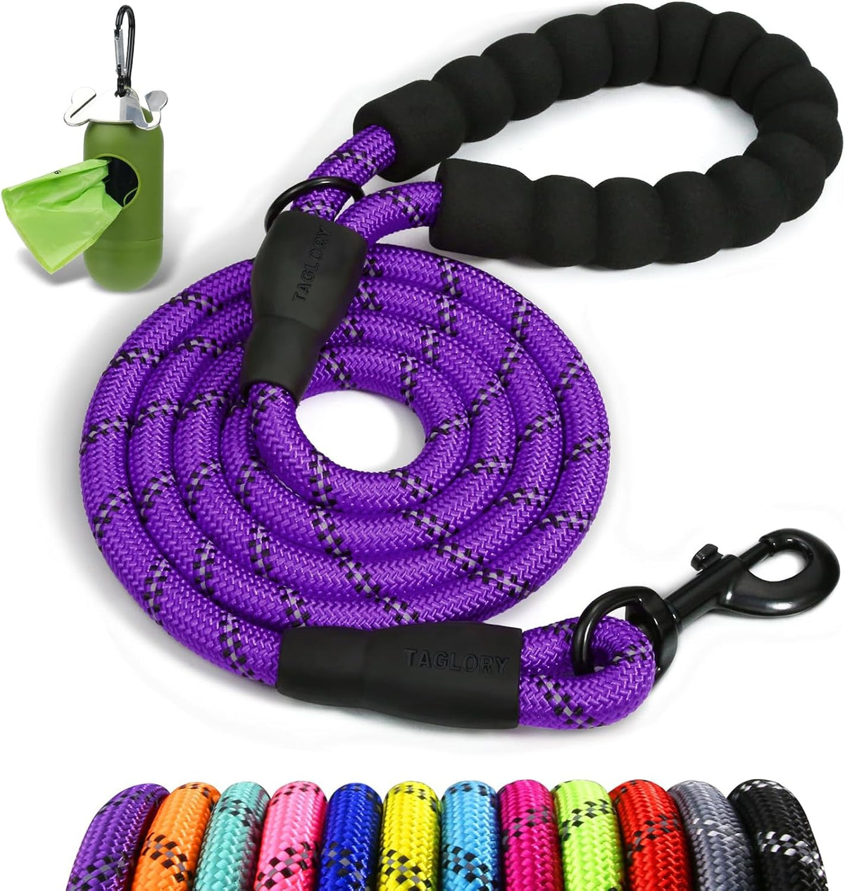 Taglory Rope Dog Leash for Medium Large Dogs - 1/2" x 6 FT (20~120 lbs.) / Purple