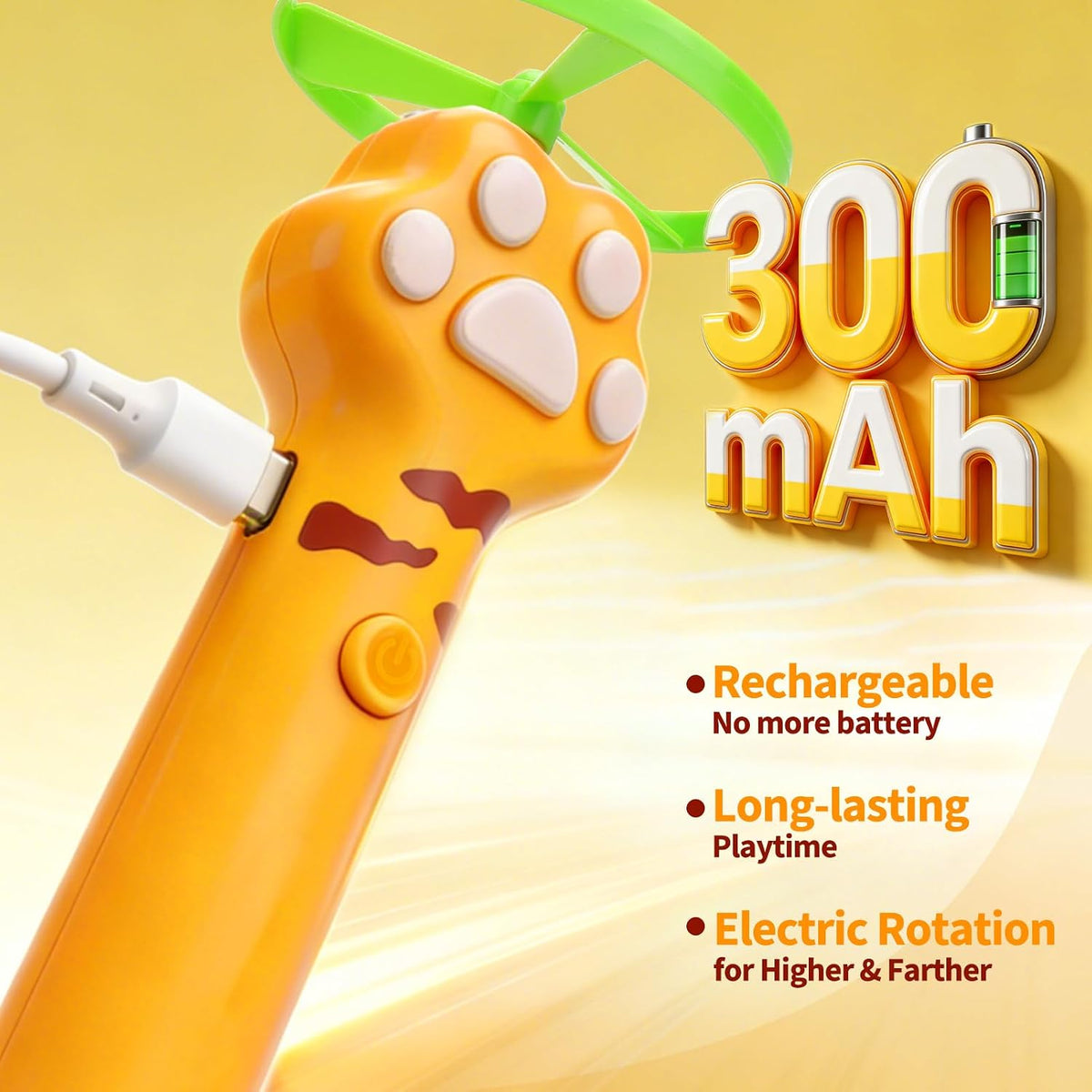 Cat Toy Disc Launcher, Rechargeable Interactive Cat Fetch Toy Launcher with 8 Flying Discs, Flying - Yellow+White - image 3