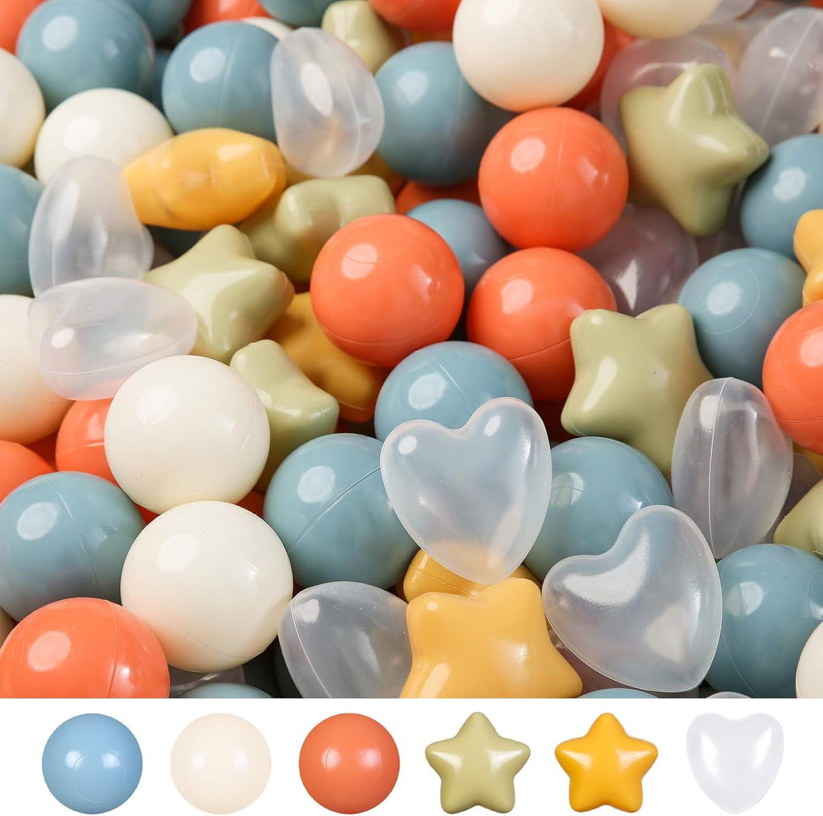 TRENDPLAY Ball Pit Balls Star and Heart Shapes for Toddlers - Orange Purple Blue Green / 200