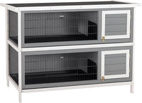 PawHut 54" 2-Story Large Rabbit Hutch Bunny Cage Wooden Pet House Small Animal Habitat with Lockable Doors, No Leak Tray and Waterproof Roof for Outdoor/Indoor Dark Grey