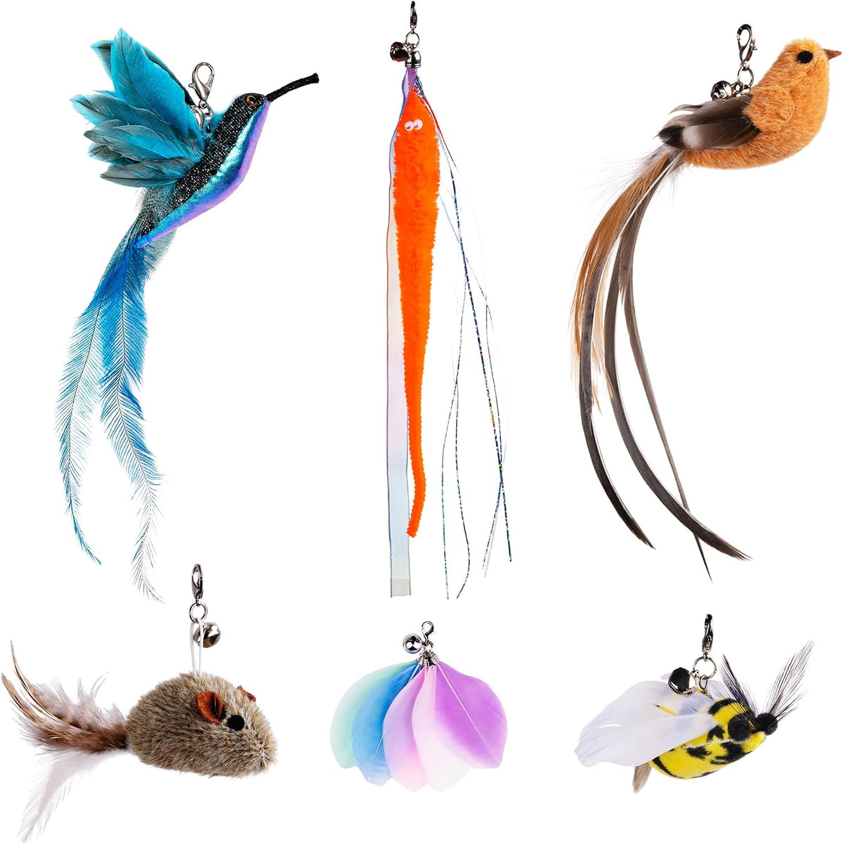 JXFUKAL Cat Toys - 2 in 1 Spring Cat Wand Toy with 2PCS Ultra-Long Cat Teaser, 4PCS Spring Steel - 6PCS REFILLS