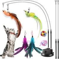 ROSAUI 11-Pack Cat Toy Set with Suction Cup Base and Wire Teasers – Interactive Bird and Feather Attachments with Yarn Balls for Cats and Kittens – Indoor Cat Fun and Exercise