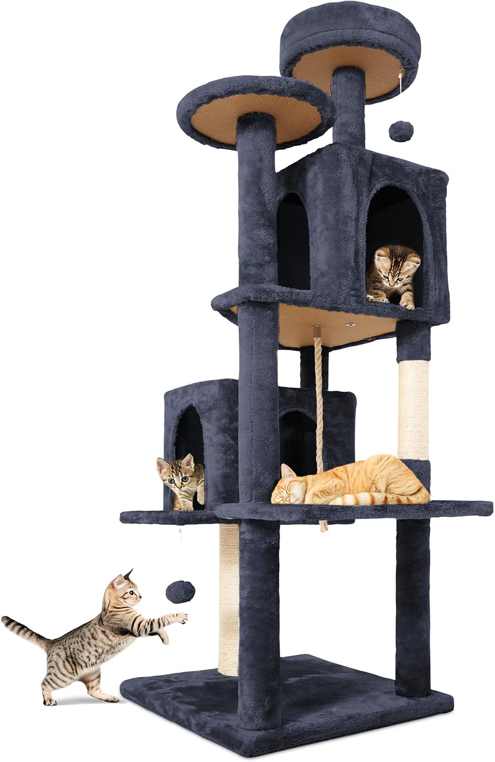 58.5inch Large Cat Tree Tower Condo for Indoor Cats - 58.5in / Light Black