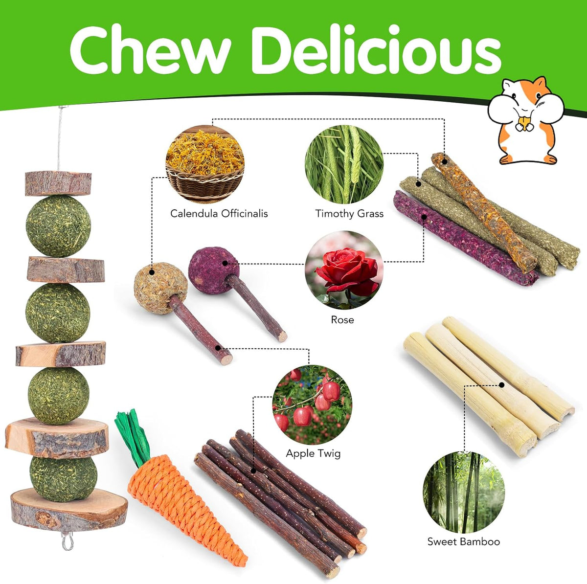 52Pcs Rabbit Chew Sticks, Guinea Pig Toys - 24Pack-Set - image 2
