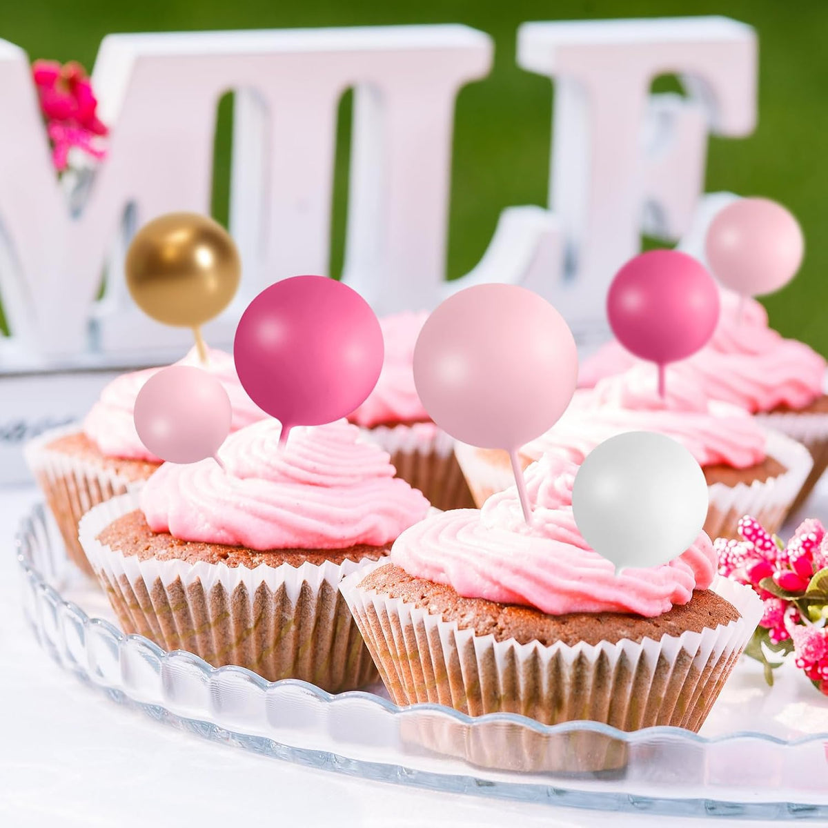 75 Pieces Cake Balls Topper Decorations Foam Cupcake Topper Mini - Rose Pink, Pink, Gold, White - image 4