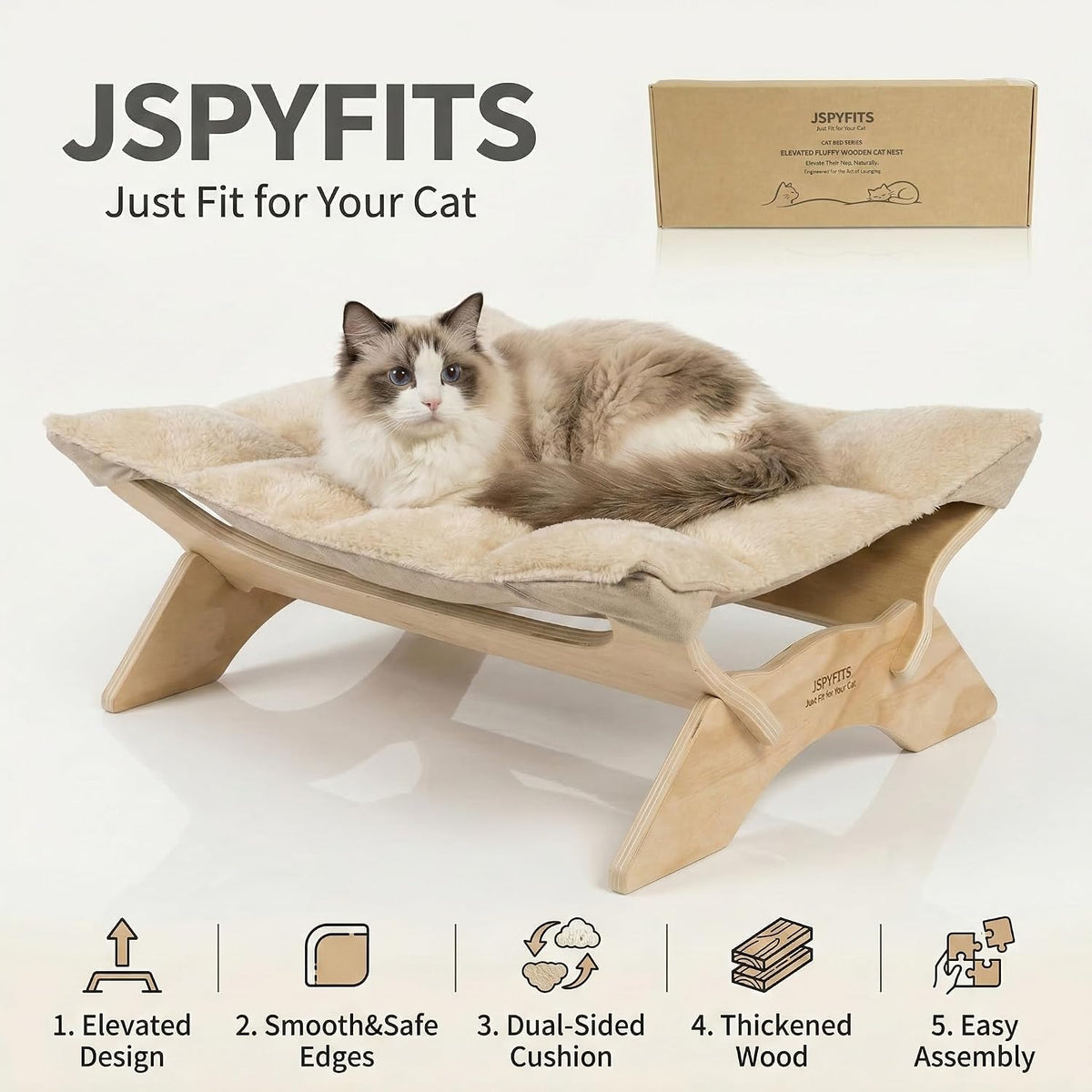 JSPYFITS Cat Cage Hammock with Ball - Chic Beige - image 3
