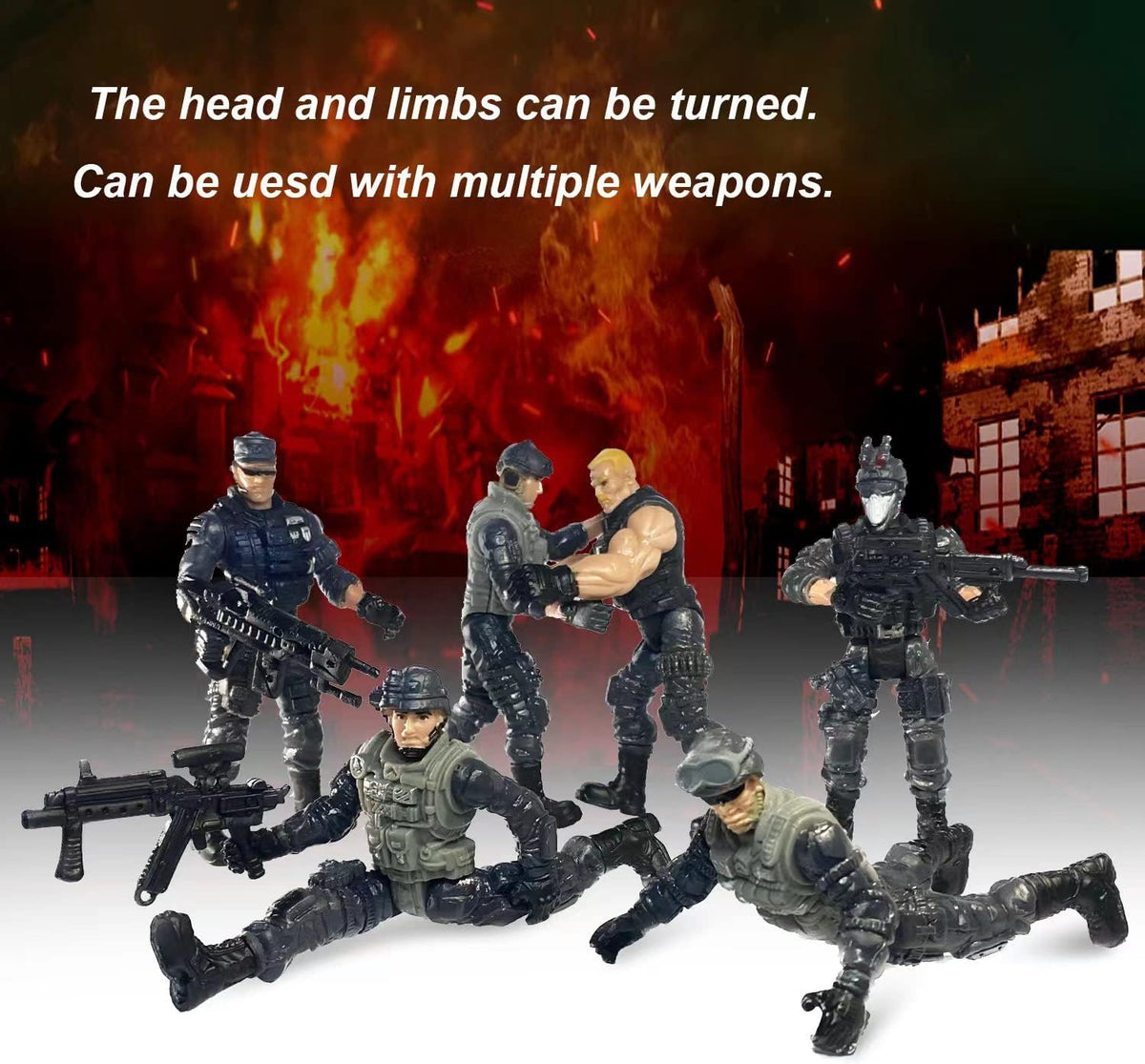 Army Men Action Figures, Soldiers Toys with Weapons for Boys 4-7 - Black - image 4